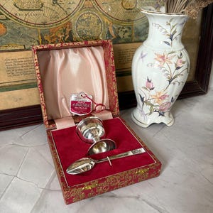 Vintage English Silver Plated Egg Cup & Spoon Set | ANGORA EPNS | Made in England | Original Box | Breakfast Gift | Collectible Tableware