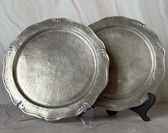 Pewter Plates with Crown & Flower Marking – Vintage European Craftsmanship Set of 2