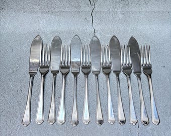 Christofle - Ménagère - Amerika - Luc Lanel - Couverts De Poisson / 12 Fourchettes à Poisson Et A Poisson Et 12 Couteaux A Poisson Plaque E Argent