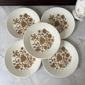 Vintage J&G Meakin Studio &quot;Lotus&quot; Side Plates – Set of 5 – Mid Century English Ironstone – 1970s Boho Floral – 17 cm