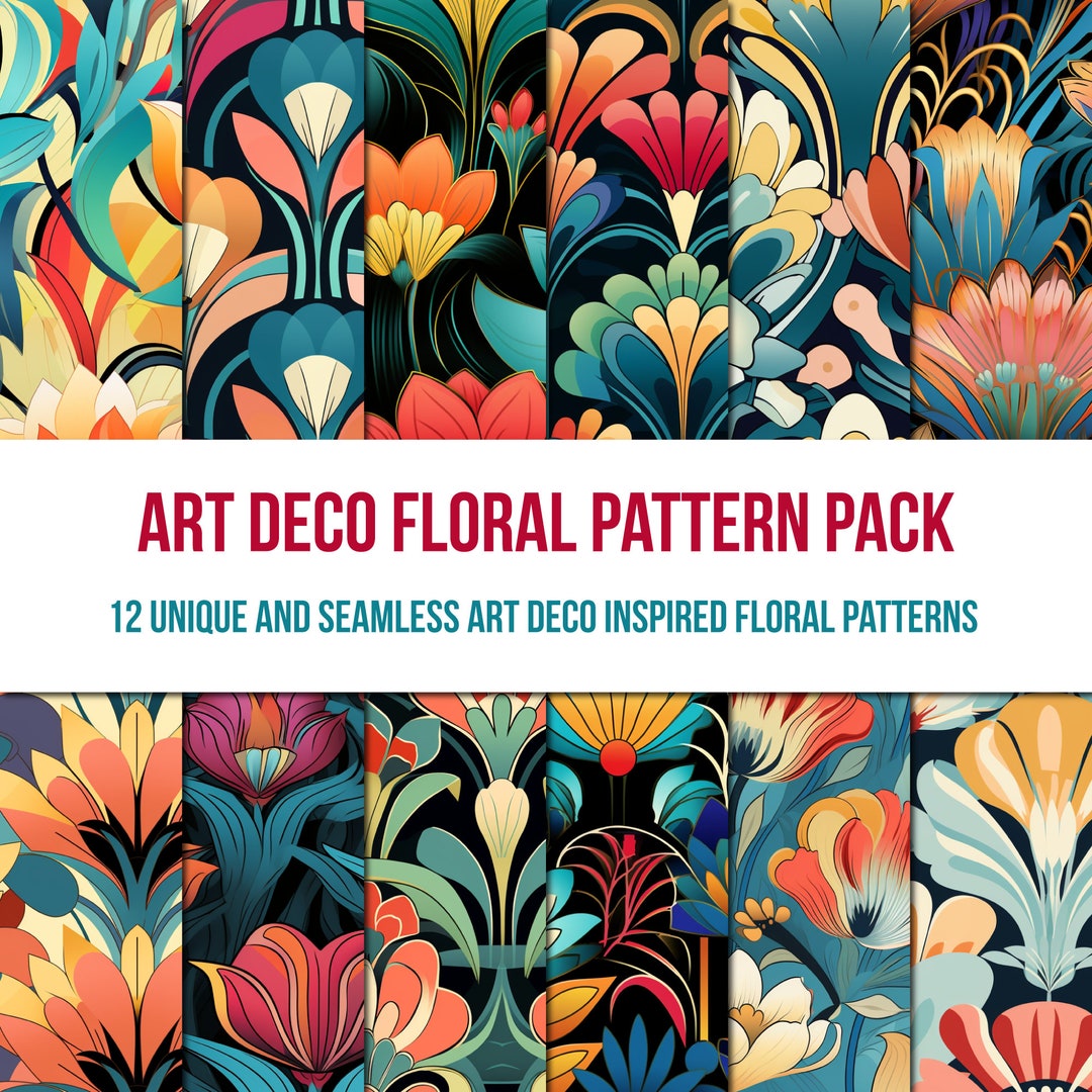 Art Deco Floral Patterns - 12 Seamless Floral Patterns 300 DPI ...