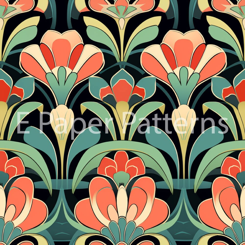 Art Deco Floral Patterns - 12 Seamless Floral Patterns 300 DPI ...