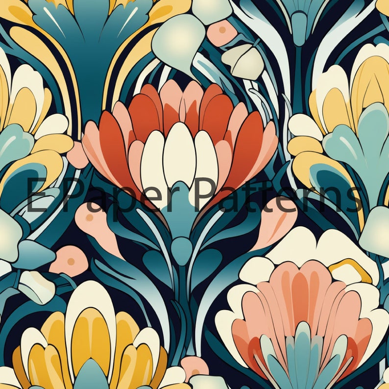Art Deco Floral Patterns 12 Seamless Floral Patterns 300 DPI - Etsy