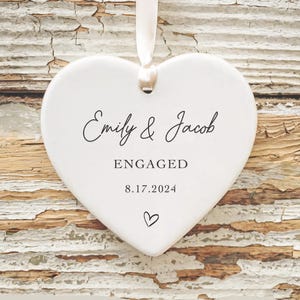 Engaged Ornament 2025 - Custom Engagement Ornament with Names & Date - Personalized Engaged Gift - Ceramic Heart Ornament