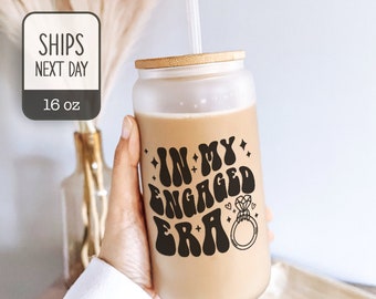In My Engaged Era Iced Coffee Glass Cup - Engagement Gift - New Bride Gift - Fiancée Gift - Bride to Be Tumbler - Gifts for Her