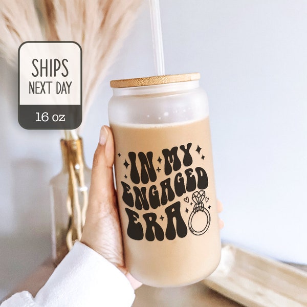 In My Engaged Era Iced Coffee Glass Cup - Engagement Gift - New Bride Gift - Fiancée Gift - Bride to Be Tumbler - Gifts for Her