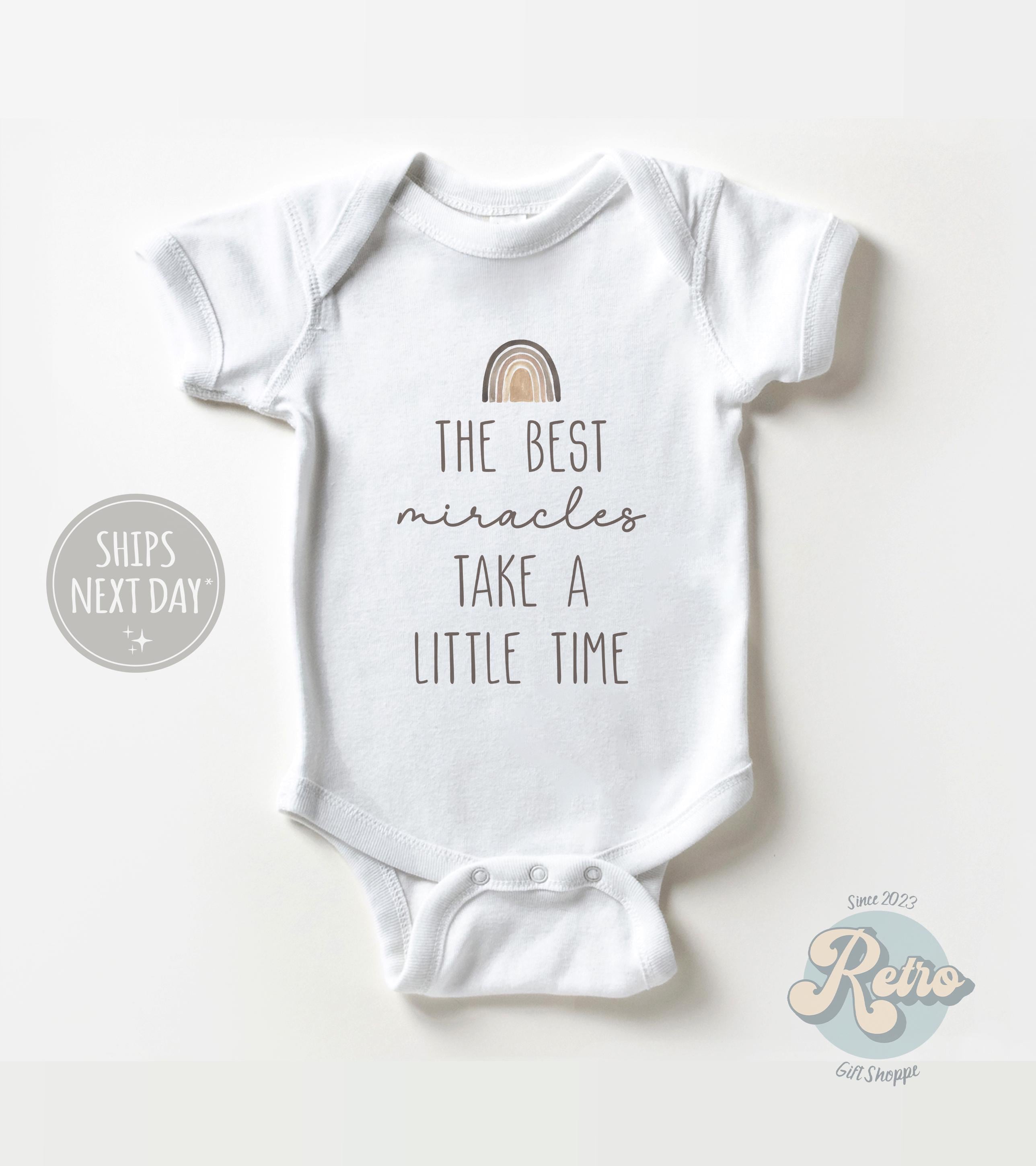 The Best Miracles Take A Little Time Bodysuit Retro Rainbow Baby Onesie® IVF Rainbow Baby Bodysuit IVF Baby Infertility Onesie®