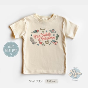 Fourth of July Shirt Toddler Retro Patriotic Red White and Western Kids Shirt Natural Kids Tee