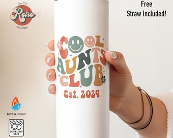 Personalized Cool Aunts Club Tumbler - Gifts for Sister - Pregnancy Announcement - Skinny Tumbler w/ Straw - Gifts for Aunt