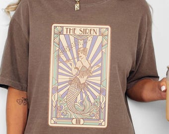 Mermaid Tarot Card TShirt Art Nouveau Secular Tarot Shirt Bohemian Long Sleeve Top Beachy Tank Top Mermaidcore Clothing Siren Graphic Tee