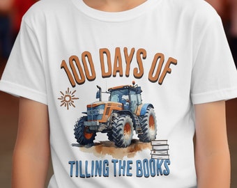 100e jour d'école tracteur PNG JPG pour les garçons étudiants chemise, fête des 100 jours heureux, conception de T-Shirt pays enfant agriculture, téléchargement numérique