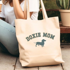 Dachshund Mama Canvas Tote Bag, Doxie Mom Library Book Bag, Wiener Dog Purse, Sausage Dog Lover Shopping Bag, Dog Lover Gift Grocery Bag