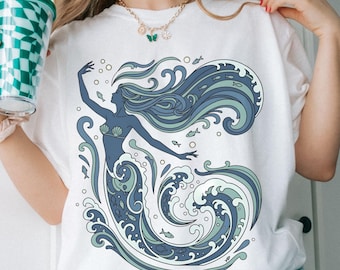 Art Nouveau Mermaid Tshirt Oceancore Siren Shirt Mermaidcore Clothing Trendy Beach T-Shirt Sirencore Tank Top Long Sleeve Graphic Tee