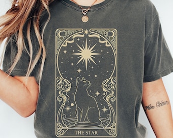 The Star Cat Tarot Card Shirt Secular Tarot Shirt Mystical Cards Long Sleeve Shirt Witchy Cat TShirt Tarot Card Tee Celestial Tarot Tank Top