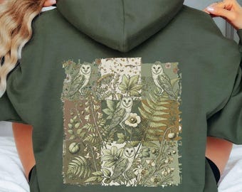 Botanical Barn Owl Hoodie Fairy Grunge Clothes Cottagecore Apparel Forestcore Sweatshirt Floral Woodland Animal Pullover Goblincore Sweater