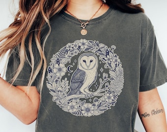 Boho Celestial Owl Shirt Dark Cottagecore Bohemian Apparel Forestcore Long Sleeve Tee Witchy Tank Top Fairycore Clothing Goblincore T-Shirt