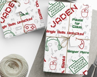 Benutzerdefinierte Name Gamer Weihnachtsgeschenkpapier, Videospiel-Liebhaber-Weihnachtsgeschenkpapier, personalisierte Gaming-Geschenkpapierrolle für Jungen-Mädchen-Kinder
