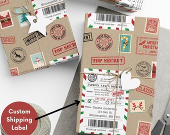 Carta da regalo personalizzata con Babbo Natale, carta da regalo con etichetta di spedizione personalizzata del Polo Nord, carta da regalo marrone, simpatici rotoli di carta da regalo con Babbo Natale