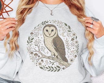 Boho Celestial Owl Sweatshirt Dark Cottagecore Crewneck Bohemian Apparel Forestcore Hoodie Witchy Sweater Fairycore Clothing Goblincore Top