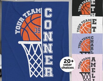 Personalized Soft Minky Basketball Blanket for Son Daughter, Custom Name Number Mascot, Sports Player Gift for Kids Girl Boy Teens Athlete