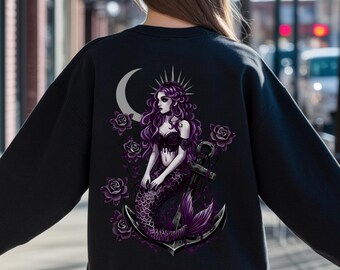 Dark Fantasy Mermaid Sweatshirt Mermaid Core Gothic Crewneck Siren Shirt Beach Goth Mermaidcore Pullover Ocean Goth Clothes Mermaid Sweater