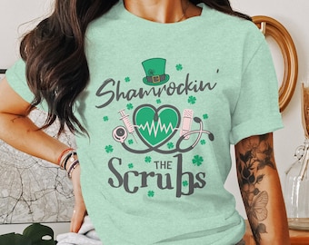 Cute St. Patrick's Day Nurse Shirt, Lucky RN Shamrock Stethoscope T-Shirt, Green Clover St. Patty's, Funny OB Nurse Irish Tee, Gift for LPN