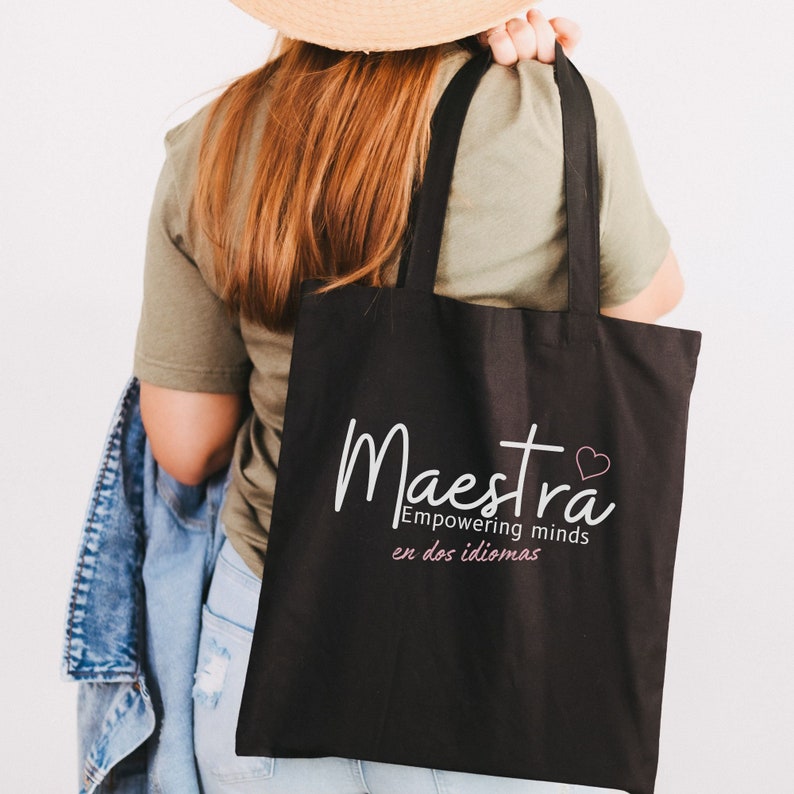 Maestra Canvas Tote Bag, Bilingual Teacher Appreciation Library Book ...