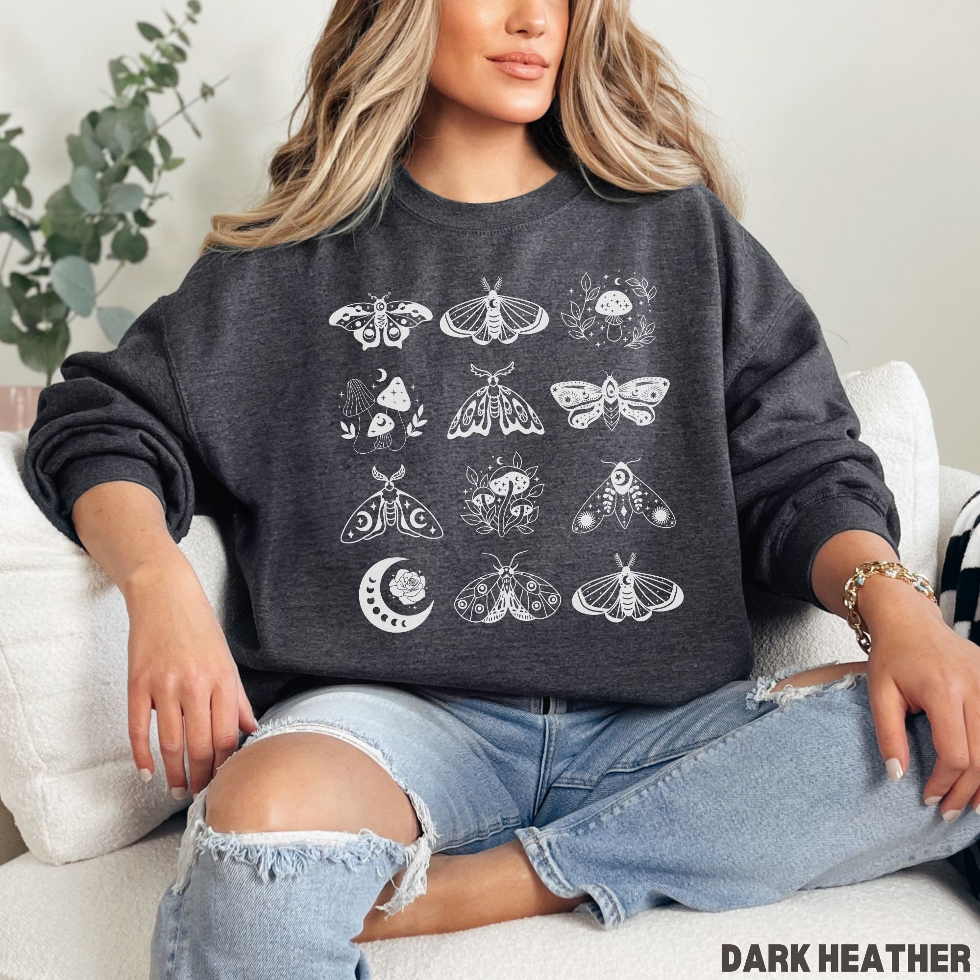 Celestial Moth Sweatshirt Floral Moon Shirt Cottage Core Clothes Insect ...
