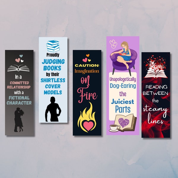 5 Spicy Romance Reader Bookmarks | Printable Bookmarks |  Smut Bookmarks | Bookmark JPG | PNG Bookmark Sublimation | Digital Download