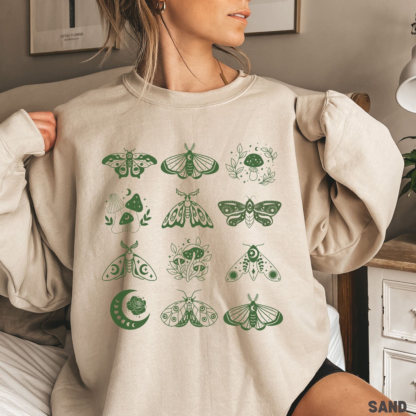 Celestial Moth Sweatshirt Floral Moon Shirt Cottage Core Clothes Insect ...