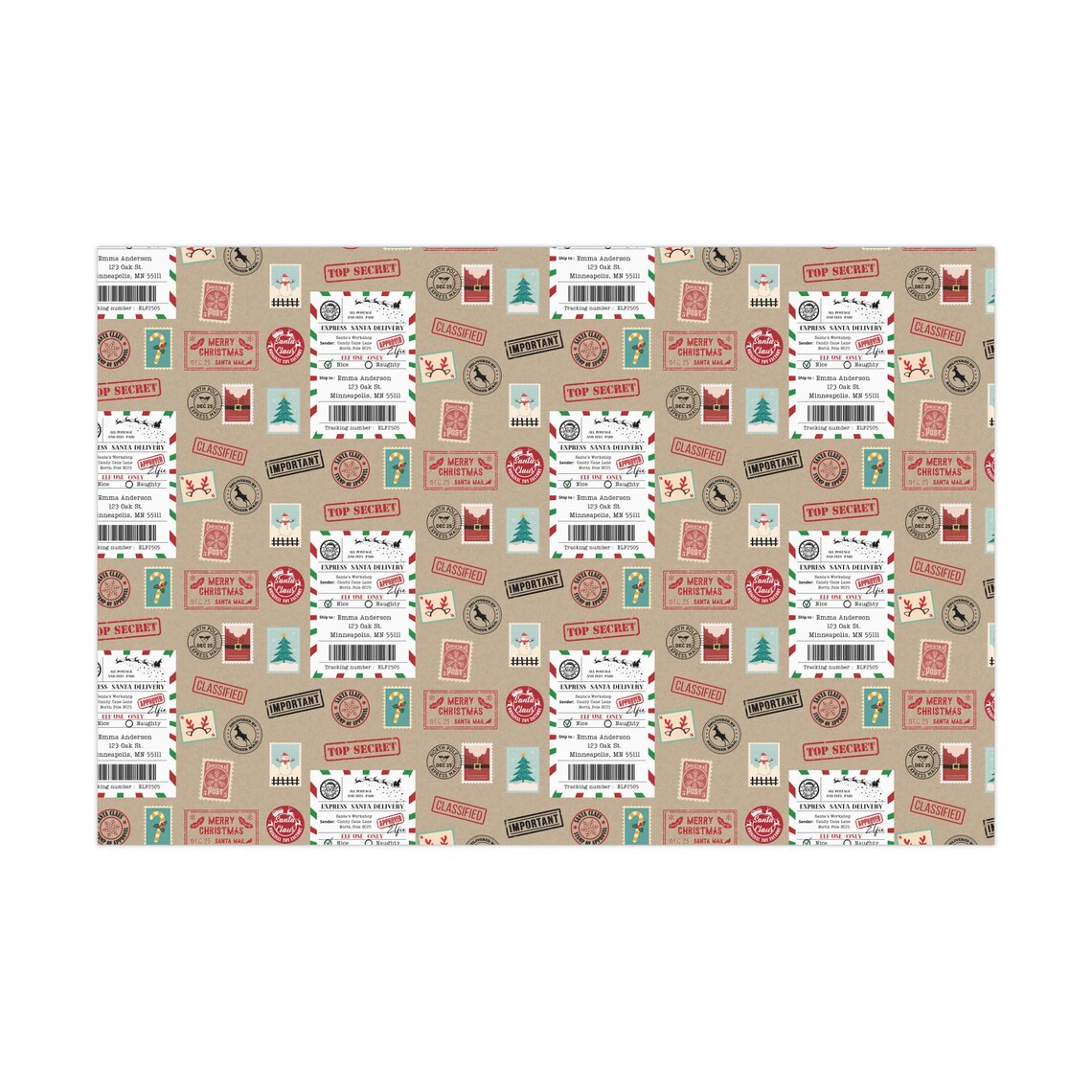 Personalized Santa Claus Wrapping Paper, Custom North Pole Shipping ...