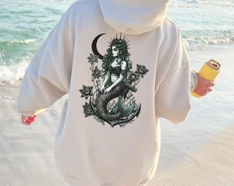 Dark Fantasy Mermaid Hoodie Mermaid Core Gothic Sweatshirt Siren Shirt Beach Goth Hoody Mermaidcore Pullover Goth Clothes Mermaid Sweater