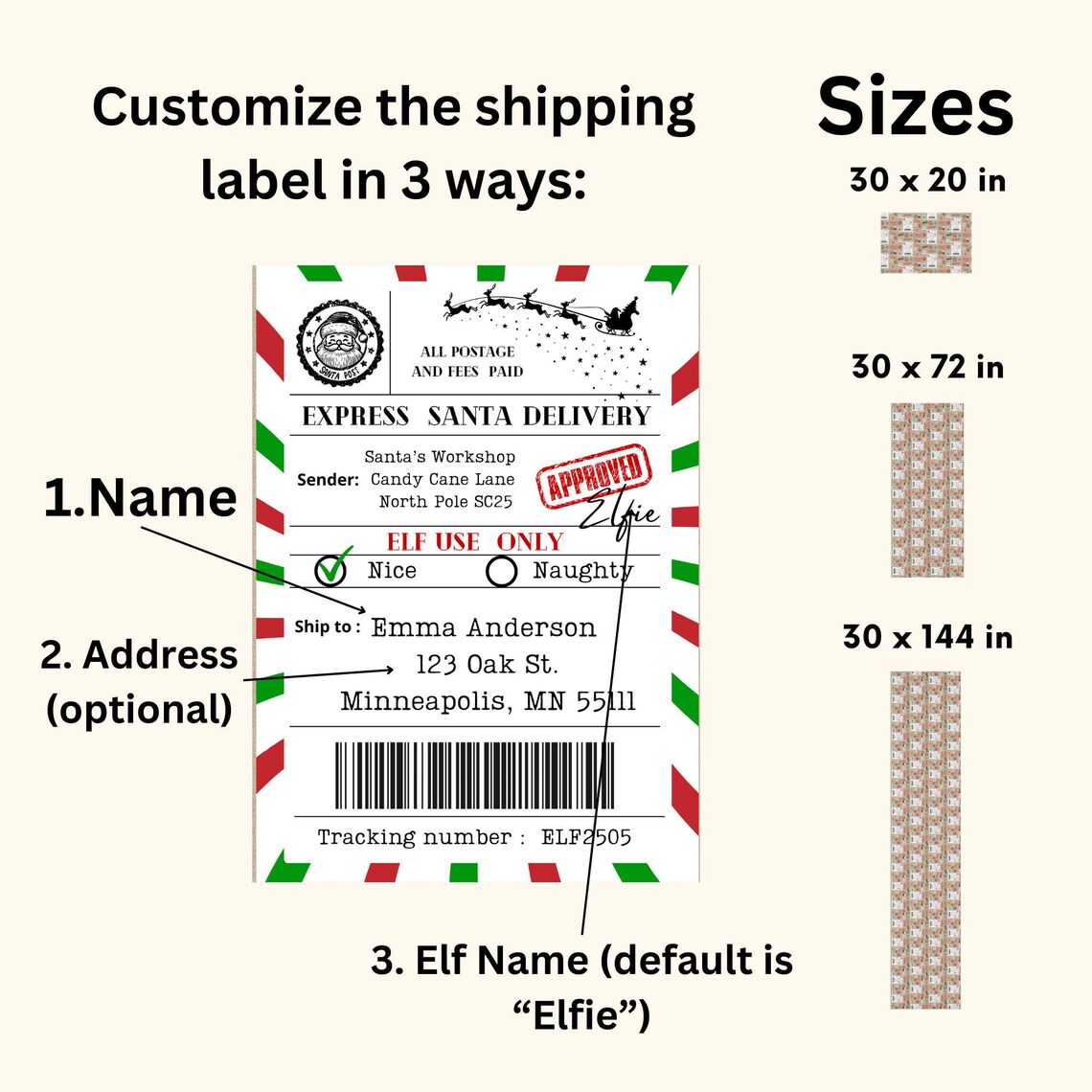 Personalized Santa Claus Wrapping Paper, Custom North Pole Shipping ...