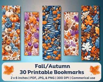 30 Fall Autumn Sublimation Bookmarks Bundle | Print and Cut Bookmark Set|  Bookmark Sheets PDF | PNG Bookmark | Digital Download | Harvest