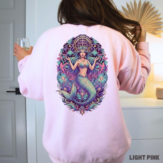 Artistic Mermaid Sweatshirt Bohemian Beach Shirt Ocean Lover Gift Boho Mermaid Crewneck Nautical Goddess Mermaidcore Clothing Siren Pullover