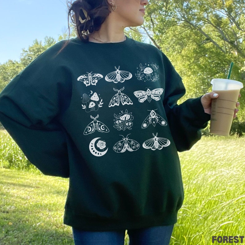 Celestial Moth Sweatshirt Floral Moon Shirt Cottage Core Clothes Insect ...