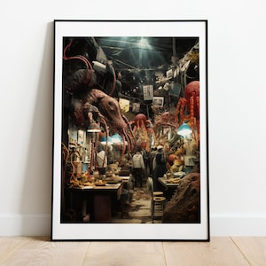 Impression de bazar extraterrestre | Art du futurisme rétro | Art de l'espace | Affiches de science-fiction | art surréaliste