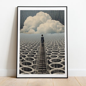 Into The Clouds Print | Retro Futurism Art | Space Art | Sci Fi Posters | surreal art