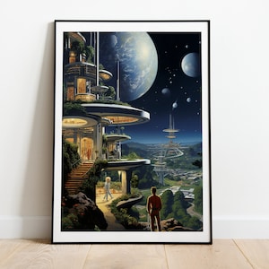 Galaxy Gardens Print | Retro Futurism Art | Space Art | Sci Fi Posters | surreal art