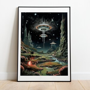 Impression nébuleuse de terrain de jeu | Art du futurisme rétro | Art spatial | Affiche de science-fiction | Art surréaliste