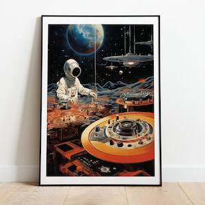 DJ en el espacio Imprimir | Arte Retro Futurismo | arte espacial | Pósters de ciencia ficción | arte surrealista