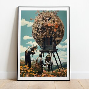 Flower Exploration Print | Retro Futurism Art | Space Art | Sci Fi Posters | surreal art