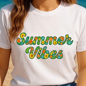 Summer Vibes Floral PNG: Retro Beach Shirt Design (Digital Download 4500x4500px)