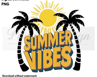 Retro Summer Vibes PNG: Beach Scene Sublimation (Digital Download)