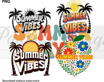 Retro Summer Beach Vibes PNG: Sublimation Design (Digital Download 4500x4500px)