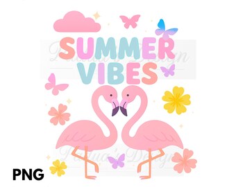 Flamingo Summer Vibes PNG: Retro Floral Beach Design (Digital Download)