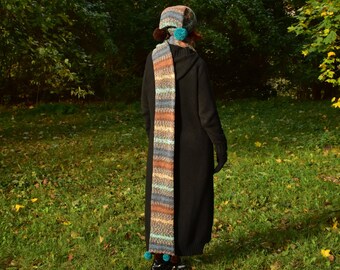 Extra Long Colorful Brown Scarf - Oversized knit scarf - Double-Layered Scarf - Multi-Color Scarf - Handmade Warm Scarf - Perfect Gift