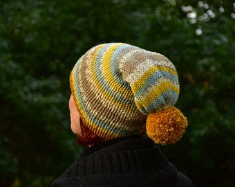 Double-Layered Beanie with One Bobble, Multicolour Warm Beanies, Handmade Beanie with Pom Pom, Gift for Her, ADULT Beanie Hat