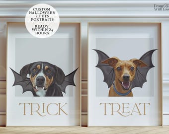 Ritratti di animali domestici personalizzati per Halloween utilizzando la foto di animali domestici, animali domestici digitali personalizzati per cani e gatti, decorazioni murali personalizzate per animali domestici per Halloween, cani spettrali, cani di Halloween