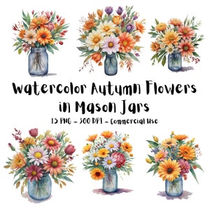 Watercolor Autumn Floral Clipart Bundle of 15 | Autumn Bouquets Clipart, Fall Clipart, Autumn Clipart | PNG, Commercial Use, Transparency